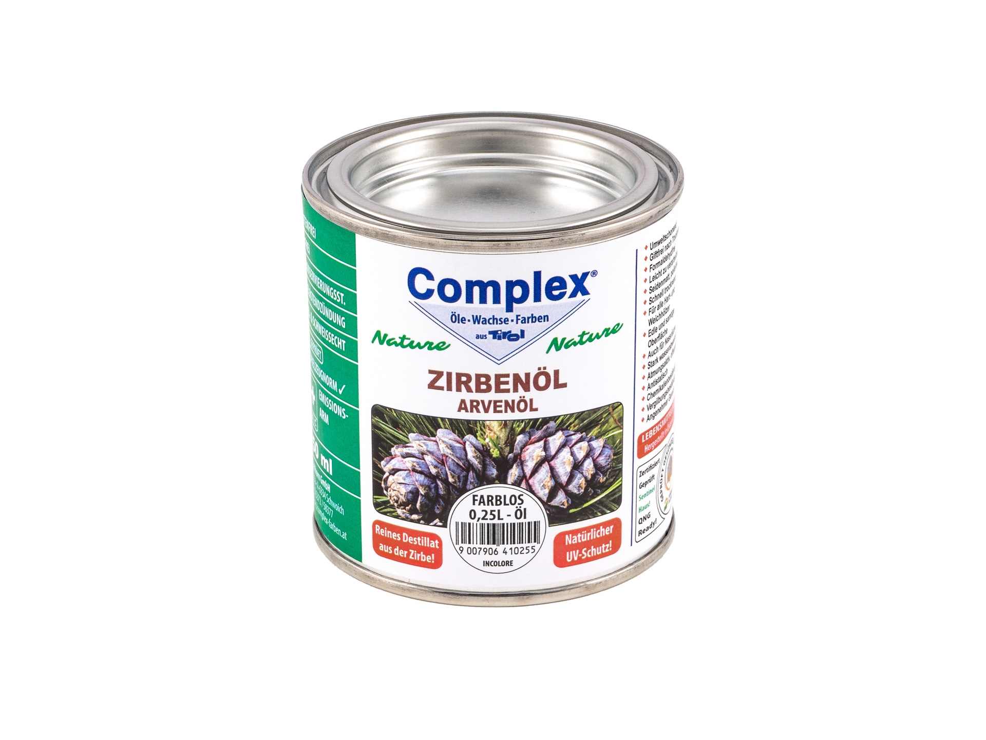 COMPLEX Zirbenöl Farblos, 0,25 l
