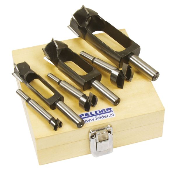 Astlochbohrer- Zapfenfräsersatz in Holzkassette