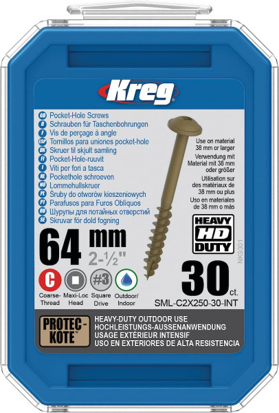 KREG® Pocket-Hole Schrauben 64 mm, Protec-Kote, Grobgewinde VE=30 Stück
