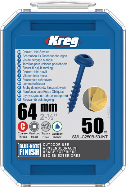 KREG® Pocket-Hole Schrauben 64 mm, Blue-Kote, Grobgewinde VE=50 Stück